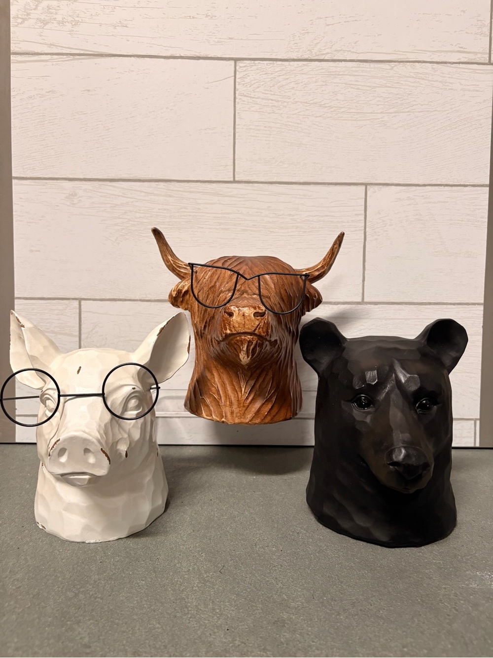 Hobby Lobby Pig, Brown Highland Cow & Black Bear Decorative Heads With Glasses
